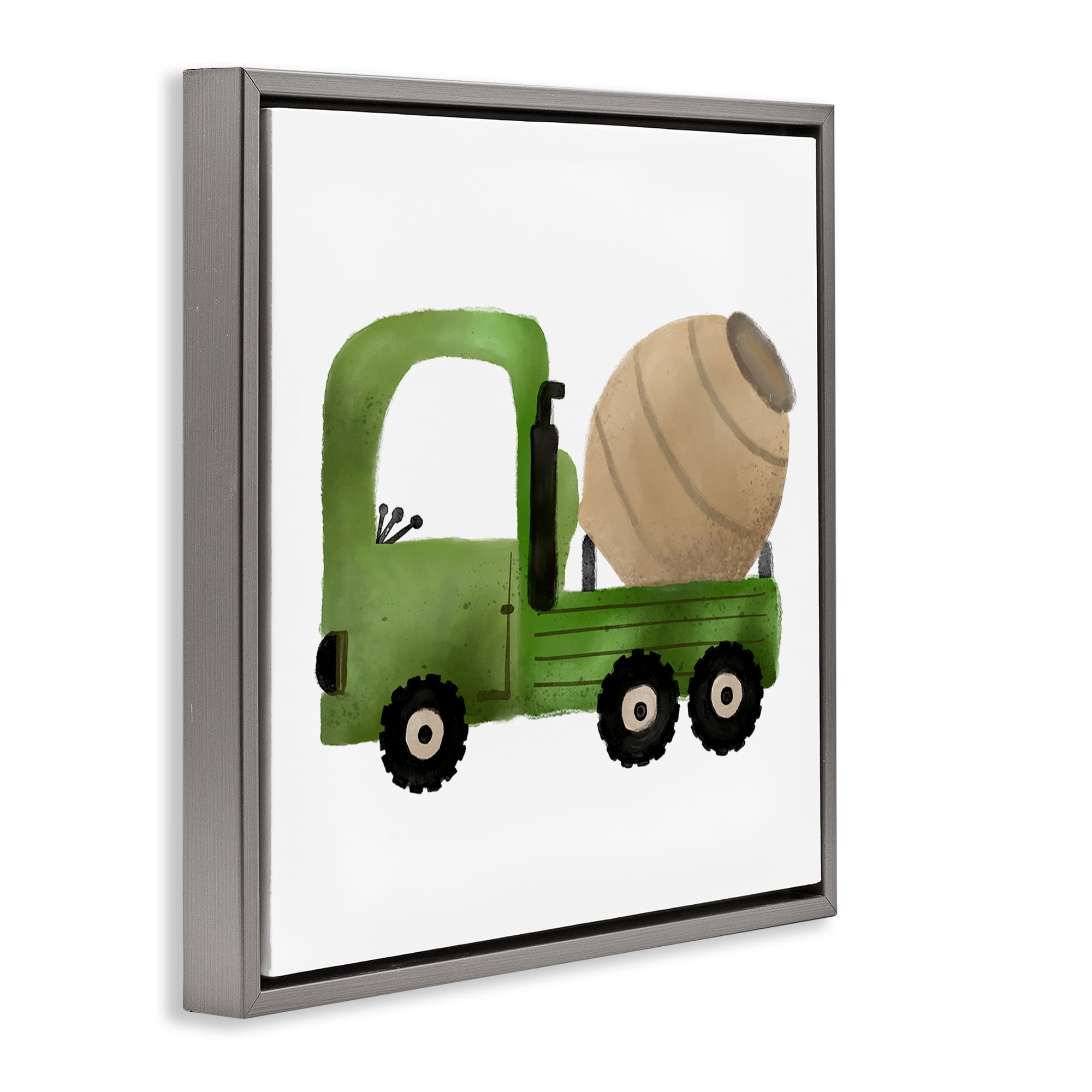 Stupell Industries Construction Truck Vehicle Transportation Painting Gray Floater Framed Canvas Art Print Wall Art, 18 x 18