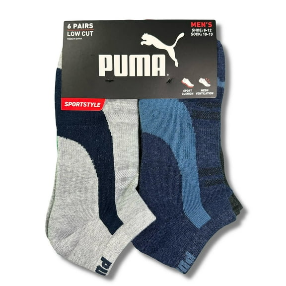 PUMA SOCKS MEN'S - LOW CUT - PIPE 253 - GREY NAVY - LARGE (10-13) PACK 6 XX