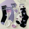 thumbnail image 5 of Opvise Winter Socks 1 Pair Mid-calf Socks Korean Heart Embroidery Kawaii Hip Hop Color Matching Anti-slip Soft No Odor Sweat Absorption Lady Four Seasons Sports Socks Purple1, 5 of 8