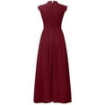 thumbnail image 5 of Wycnly Summer Dresses for Women Elegant Lace Patchwork Evening Party Pleated Swing Long Dresses 2025 Sleeveless V-Neck Solid Maxi Formal Dress Wine s, 5 of 5