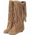 thumbnail image 6 of Women's Fringe Western Boots Ladies Fashion Hidden Heel Knee-high Boots Casual Round Toe Platform Tassel Boots, 6 of 6