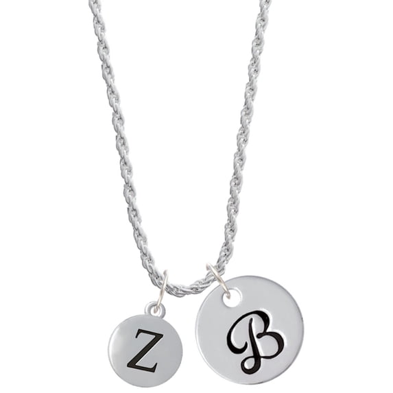 Delight Jewelry Silvertone Capital Letter - Z - Pebble Disc - Silvertone Script Initial Disc - B - Charm Necklace, 20"+3"