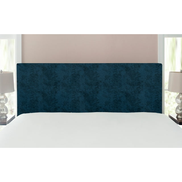 Faux Suede Headboard, Digitally Printed Distressed Texture, Upholstered Decorative Metal Bed Headboard with Memory Foam for Dorm and Bedroom Accent Furniture, Dark Night Blue, Full, by Ambesonne