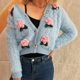 thumbnail image 5 of Women's Fuzzy V Neck Cardigan Long Sleeve Floral Button Down Front Sweater Blue M, 5 of 5