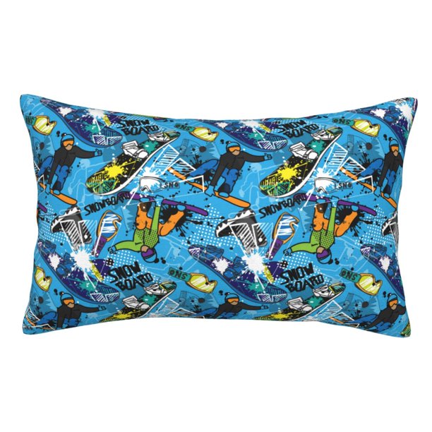 Fotbe snow board blue Funda de Almohada Decorativa Estilo Occidental, Lujo en Algodón, Fundas para Almohadas King, Cojín Estampado para Decoración del Hogar-14"x20"