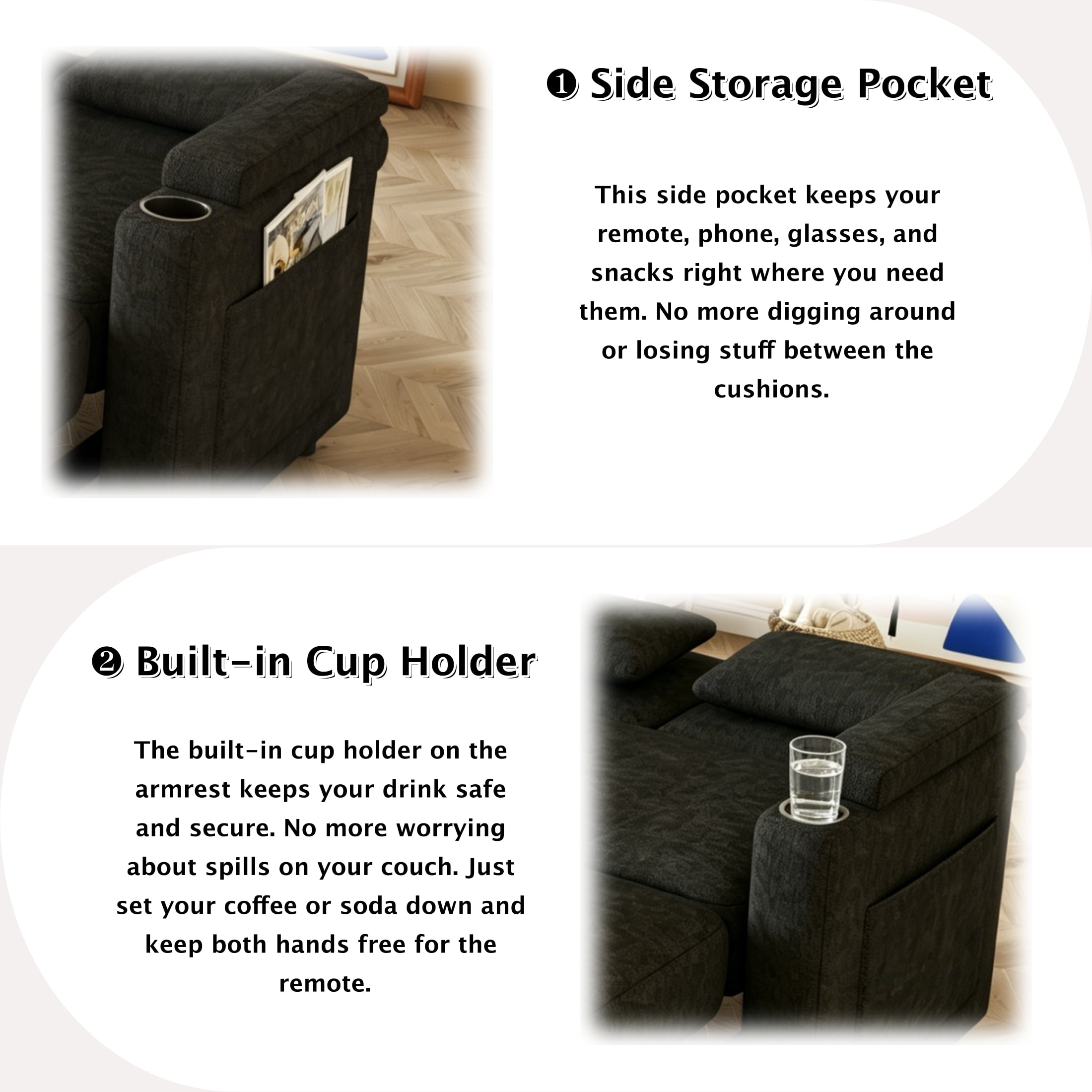ShiKeyi 83" 3-in-1 Convertible Sofa Bed, Chenille 3 Seater Couch with Sleeper Sofa Function, Adjustable Backrest, USB Ports & Storage Armrests, Black