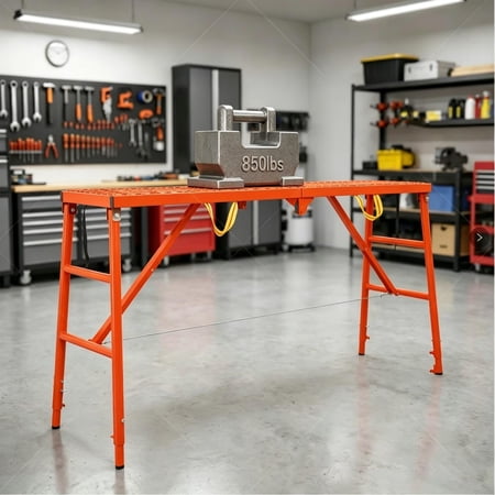 Tanfengu Folding Scaffolding, 850 lbs Heavy Duty Work Platform 5 Adjustable Heights, 69 in Portable Steel Scaffolding Platform with Carry Handles for Home Renovation and Industrial Use