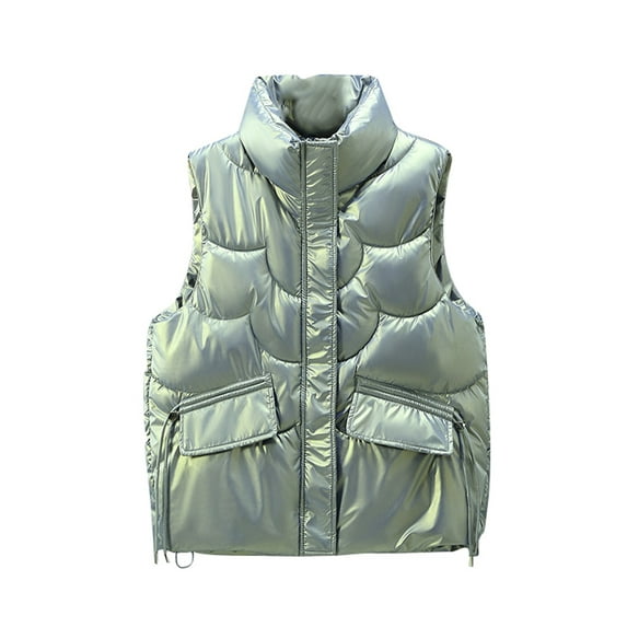 Amuver Women Vest Down Jacket Winter Warm Lightweight Solid Color Zipper Waistcoat with Pockets Autumn Outerwear