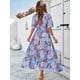 thumbnail image 4 of Vestido con estampado floral de rayón de algodón azul para mujer, vestido vintage con escote en V, vestidos largos bohemios, ropa de playa bohemia de verano, 4 of 5