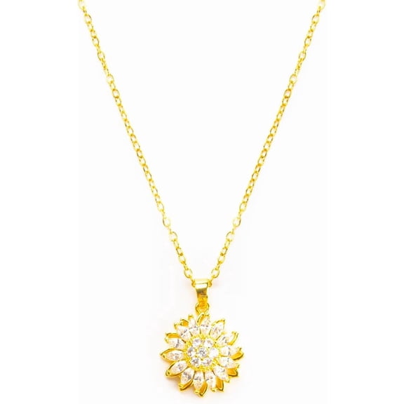 Rotating Flower Necklace for Women - Stainless Steel with Sparkling Cubic Zirconia, 8.5" 2" Adjustable Chain | Perfect for Birthday, Anniversary or Mother's Day