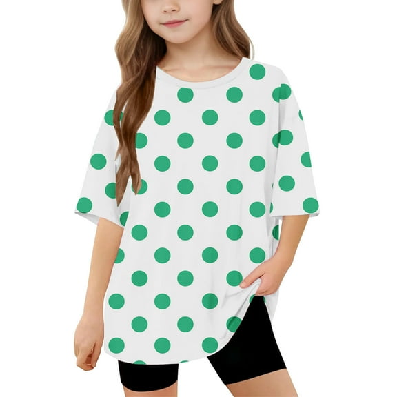 WQQZJJ Summer T-shirt for Girls, Polka Dot Printed Fashion Tops Casual Crew Neck Short Sleeve Shirt Home Loose Clothing