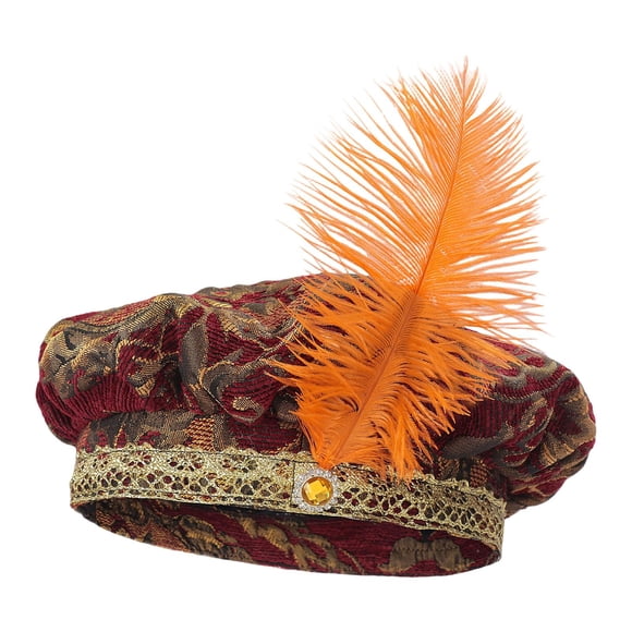 Sombrero Tudor medieval con plumas, cómodo de llevar, disfraz de juglar para vacaciones Rojo
