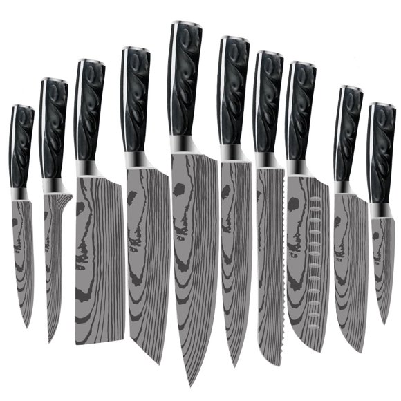 10Pcs Japanese Knife Set Damascus Laser Professional Kitchen Knives High Carbon Stainless Steel Chef Knife Slicing Cutter Tools