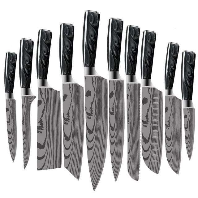 10Pcs Japanese Knife Set Damascus Laser Professional Kitchen Knives High Carbon Stainless Steel Chef Knife Slicing Cutter Tools