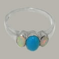 thumbnail image 4 of LBG British Made 925 Sterling Silver Natural Turquoise & Opal Womens Engagement Ring - 33 size options - Size 4.5, 4 of 5