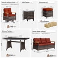 thumbnail image 5 of MEISSALIVVE 7 Pieces Patio Furniture Set with Dining Table, Outdoor Wicker Conversation Set with Wood Armrest Swivel Chairs,3-seat Sofa, 2 Ottomans, Red, 5 of 8
