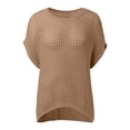 thumbnail image 5 of Crochet Coverups for Women Summer Cap Sleeve Hollow Out Casual Cruise Beach Vacation Tops Knit Pullover Sweater Khaki 2XL, 5 of 7