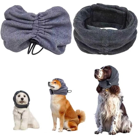 2-Pack Dog Calming Hoodie with Noise Reducing Ear Muffs Adjustable Windproof Head Cover for Anxiety Relief During Thunderstorms Baths & Travel L