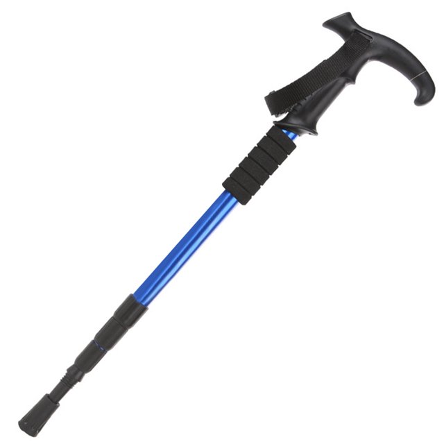 Soidarity Bastón telescópico con mango en T, bastón antideslizante para senderismo y trekking, bastón para caminar de aleación de aluminio de 4 Escalada Azul Soidarity OD001130-03