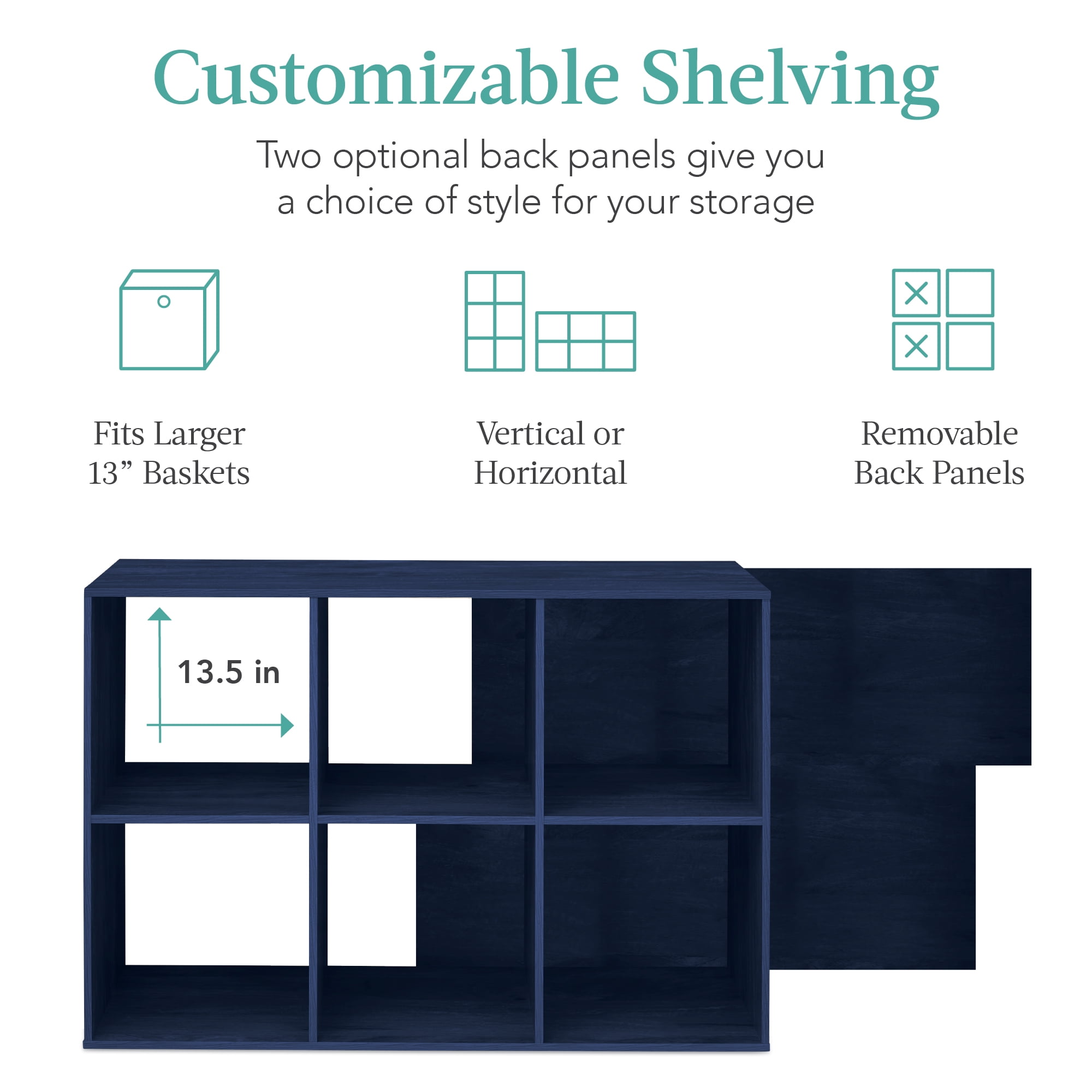 Best Choice Products 6-Cube Bookshelf, 13.5in Display Storage System, Organizer w/ Removable Back Panels - Navy