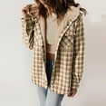 thumbnail image 3 of Tiqkatyck Womens Clothes Clearance Women's Plaid Fashion Casual Long Sleeve Pocket Button Plush Hooded Coat Womens Tops Khaki M, 3 of 5