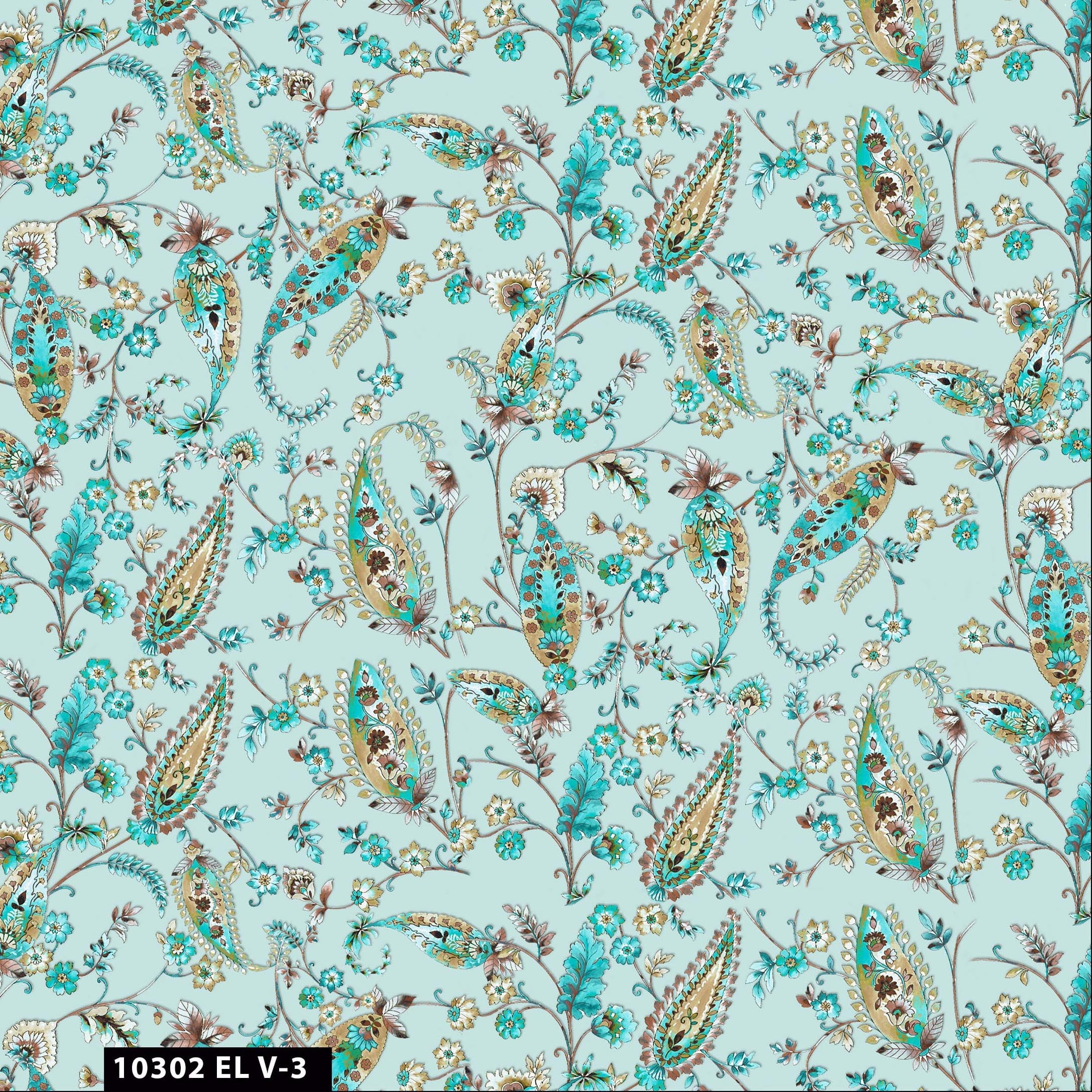 FREE SHIPPING!!! Paisley Floral Vine Design 100% Cotton Quilting Fabric for DIY Projects by the Yard - ( Mint, Turquiose, Taupe and Mocha)