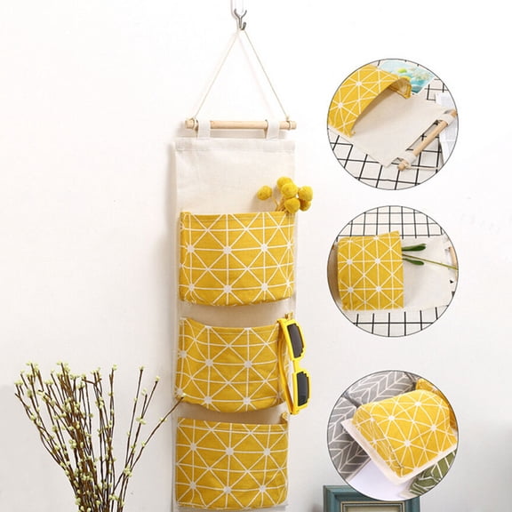 GOOHOCHY Cotton Waterproof Wall Door Wardrobe Hanging Storage Bag Multi-storey Sundries Pouch Holder Home Organizer (Yellow)