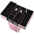 thumbnail image 5 of Rolling Makeup Train Case 4 Tiers, Lockable Aluminum Makeup Travel Organizer Cosmetic Case with Extendable Trays Size 14" L x 9" W x 22.4" H Rose Pink, 5 of 18
