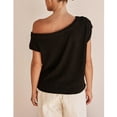 thumbnail image 3 of PUWEI Women's Off Shoulder Sweater Ribbed Knit Top Short Sleeve Pullover Blouse, 3 of 7