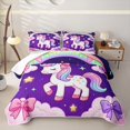 thumbnail image 2 of Erosebridal Kawaii Unicorn Kids Twin Quilt Set,Cute Bowknot Kawaii Stars Rainbow Twin Coverlet Set For Girls,2-Piece, 2 of 7