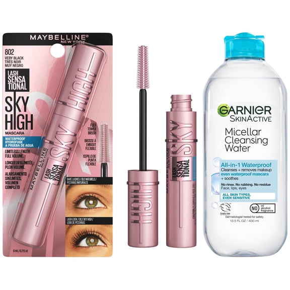 Maybelline Sky High Waterproof Mascara and Garnier Micellar Waterproof Makeup Remover Beauty Bundle