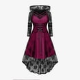 thumbnail image 4 of FAVIPT Gothic Lace Up Dresses for Women Two Piece Flare Vintage Dress Halloween Witch Cosplay Maxi Costume Victorian Corset Hooded Ball Gown Hot Pink,M, 4 of 6