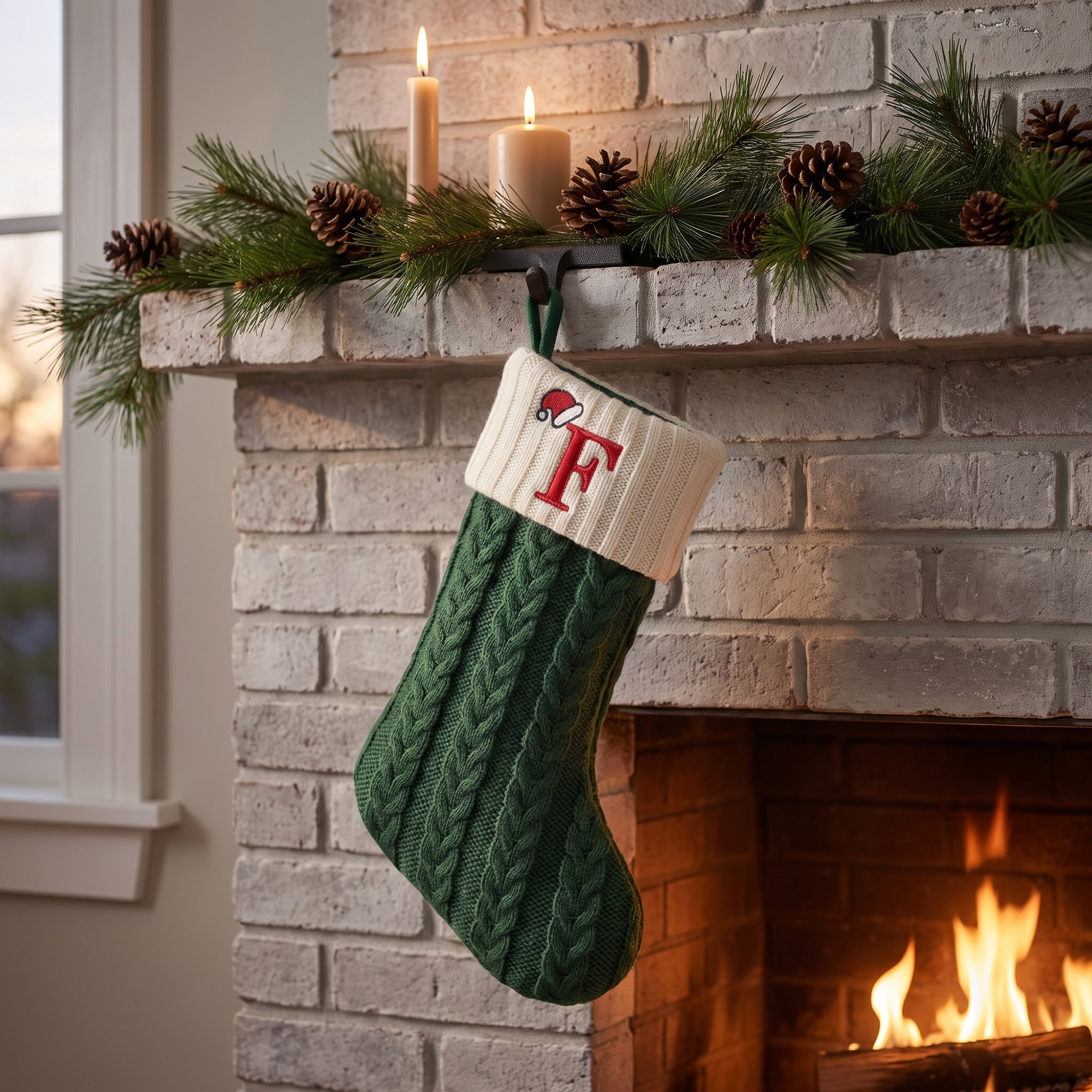 Unique Bargains Christmas Luxury Grand Hearth Accent Stocking Green Letter F 8"