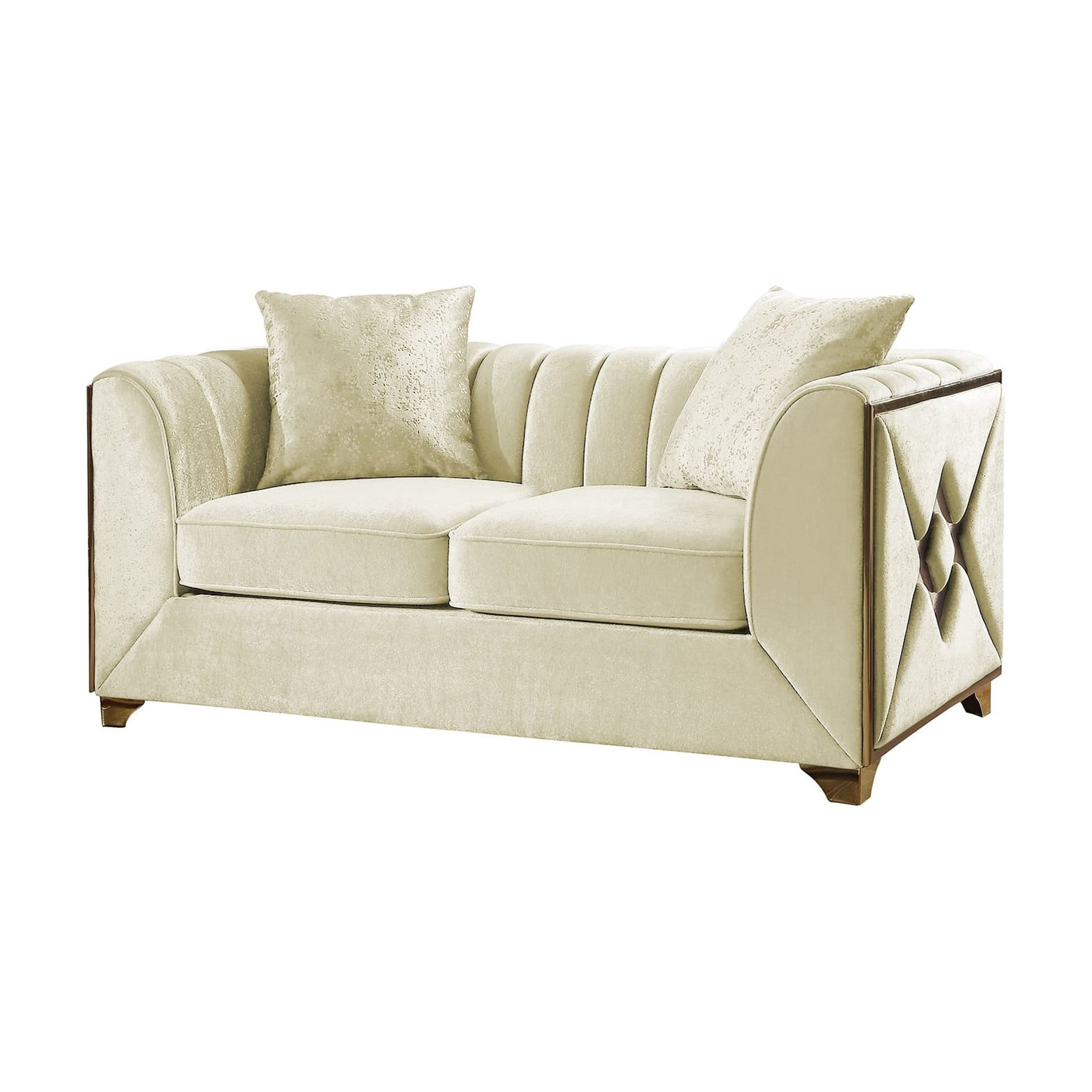 Valencia Modern Style Loveseat in Gold Finish Made with Wood in Cream Color