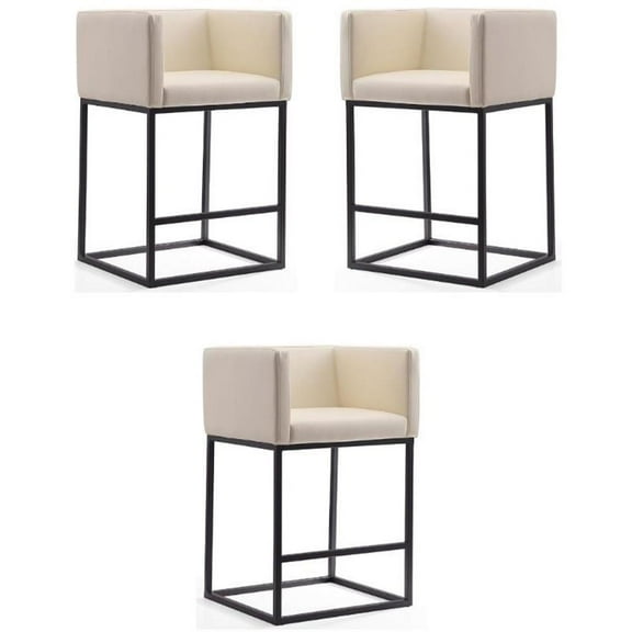 Home Square 34" Faux Leather Barstool in Cream & Black Finish - Set of 3