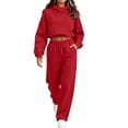 thumbnail image 3 of VBVC Women's 2 Piece Hooded Sweatsuit , Cowl Neck Cropped Pullover and Pants for Women , Ladies' Long Sleeve Tracksuit with Pockets, S-2XL, 3 of 5