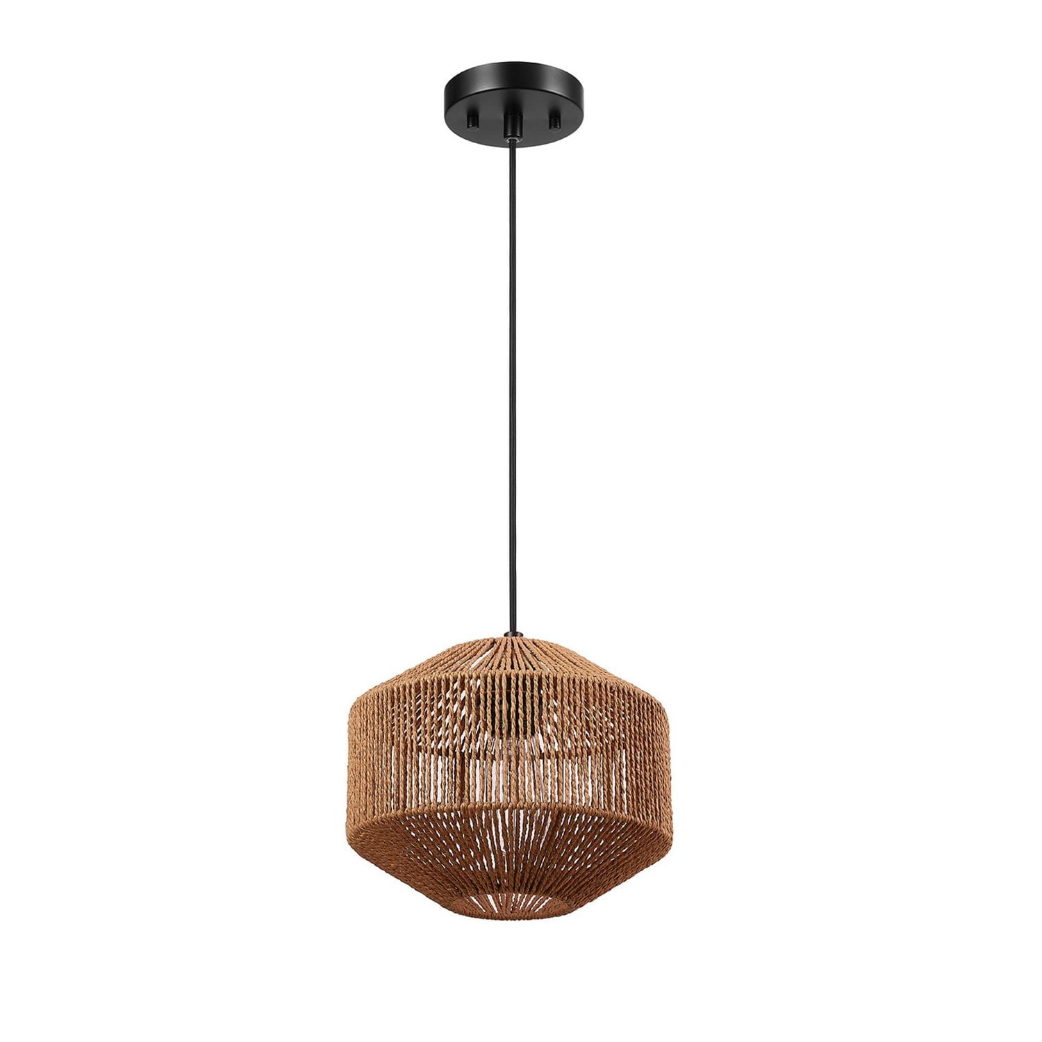 Lotus 1-Light Pendant Lighting, Natural Twine Shade, Black Fabric Cord
