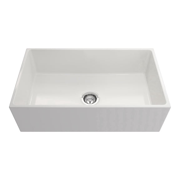 33" Fireclay Kitchen Sink, Crestwood Farmhouse Sink, White Fireclay Kitchen sink, Single Bowl Apron Front, Plain Ceramic Farm sink