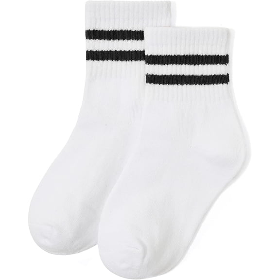 TELOLY Kids Athletic Boys Girls Crew Socks Toddler Striped Socks School Uniform Socks 4 Pairs 4-12 Years Breathable Athletic Socks