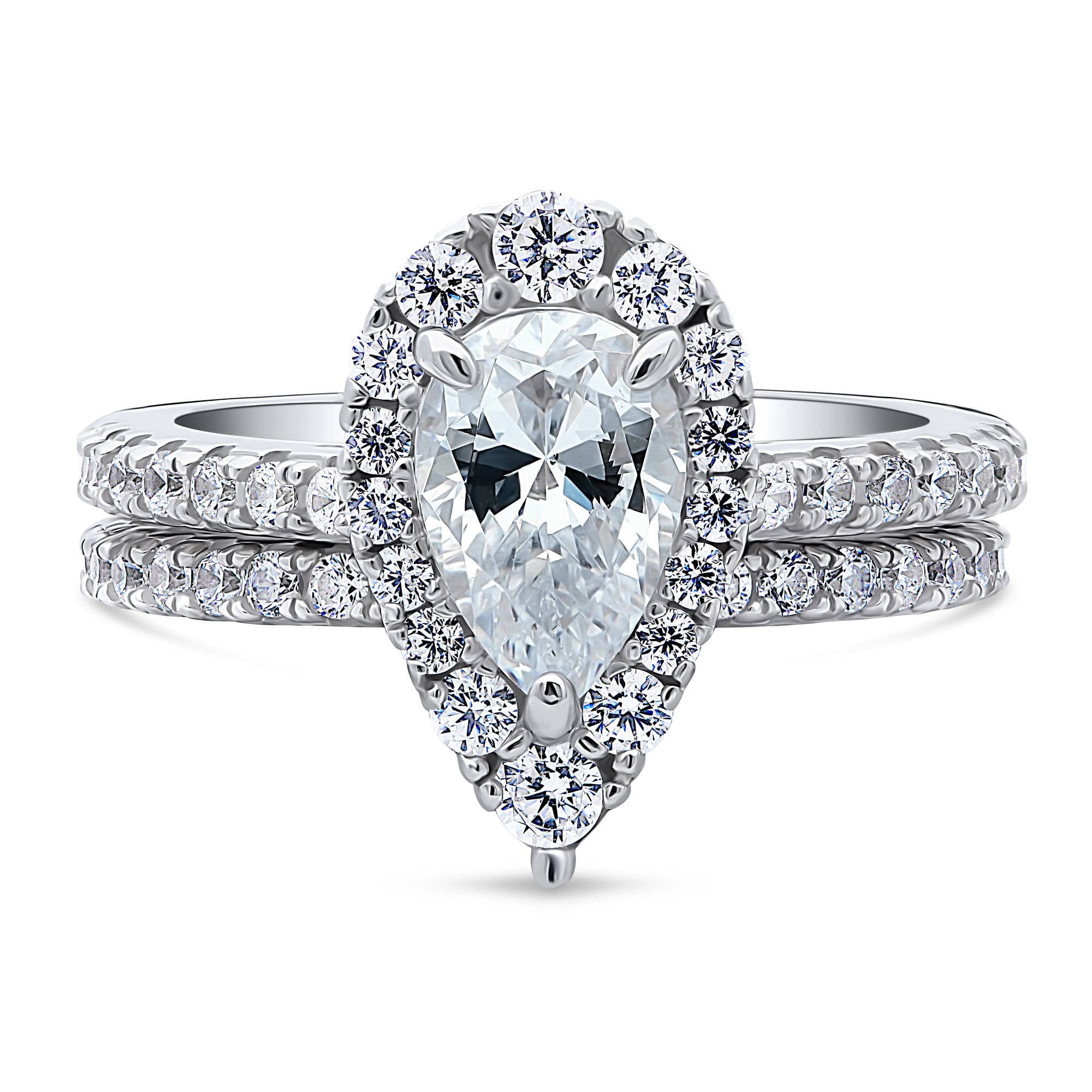 BERRICLE Sterling Silver Halo Wedding Engagement Rings Pear Cut Cubic Zirconia CZ Ring Set for Women, Rhodium Plated Size 6