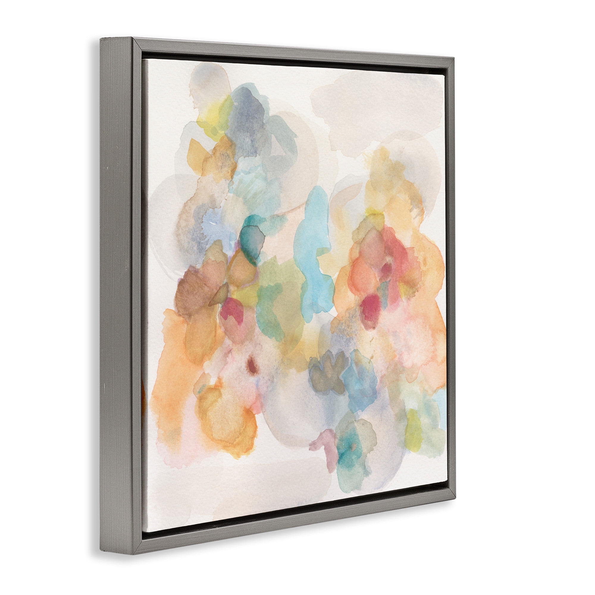 Stupell Industries Soft Abstract Watercolor Splash Abstract Painting Gray Floater Framed Canvas Art Print Wall Art, 18 x 18