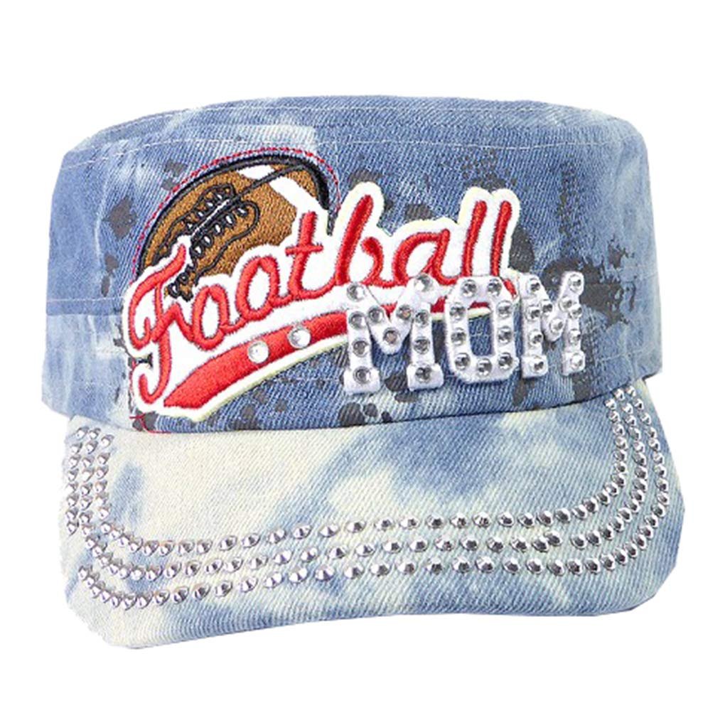 SILVERFEVER Women's Military Cadet Army Cap Hat - Bling, Patchwork,  Embroidery - Funny, Unique Light Splash Denim Baseball Mom 