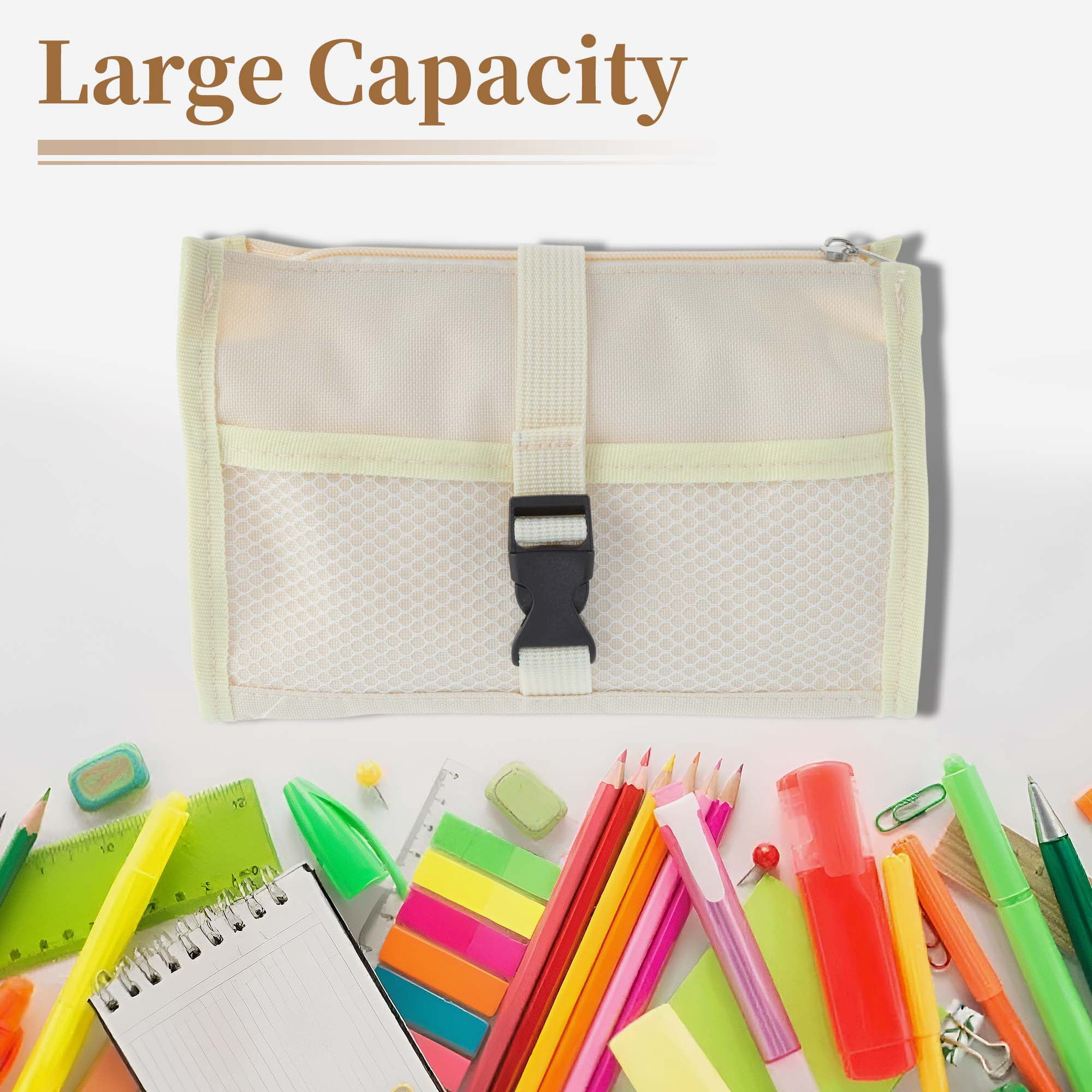 Unique Bargains Mesh Style Aesthetic Pen Bag Organizer Beige