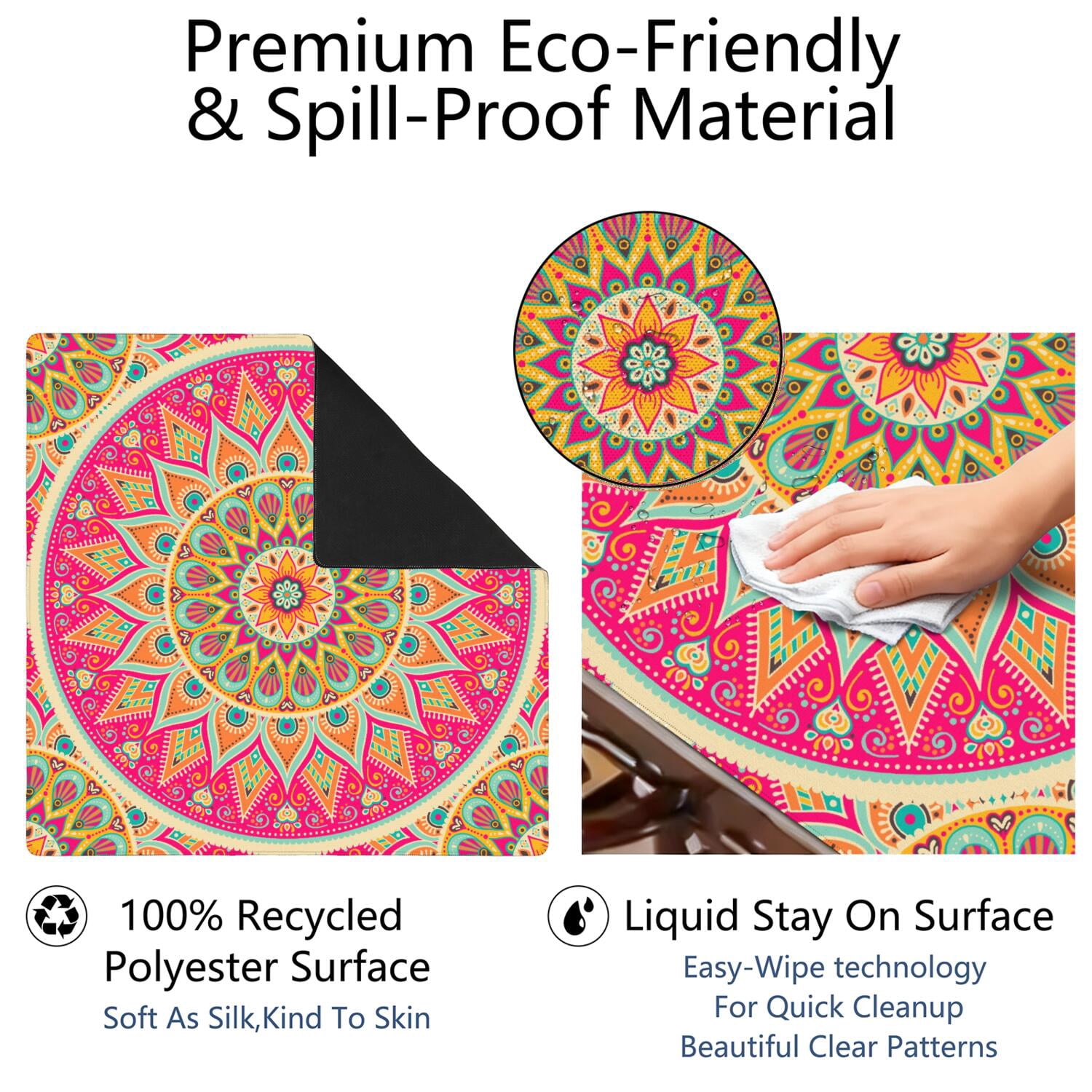 Mandala Mahjong Mat for Table, 31.5*31.5in Anti Slip American Mahjong Table Cloth, Noise Reduction, Neoprene Mah jongg Mat with Carrying Bag & 3 Dices, Mahjong Accessories Gift, Board Tile Games Mats