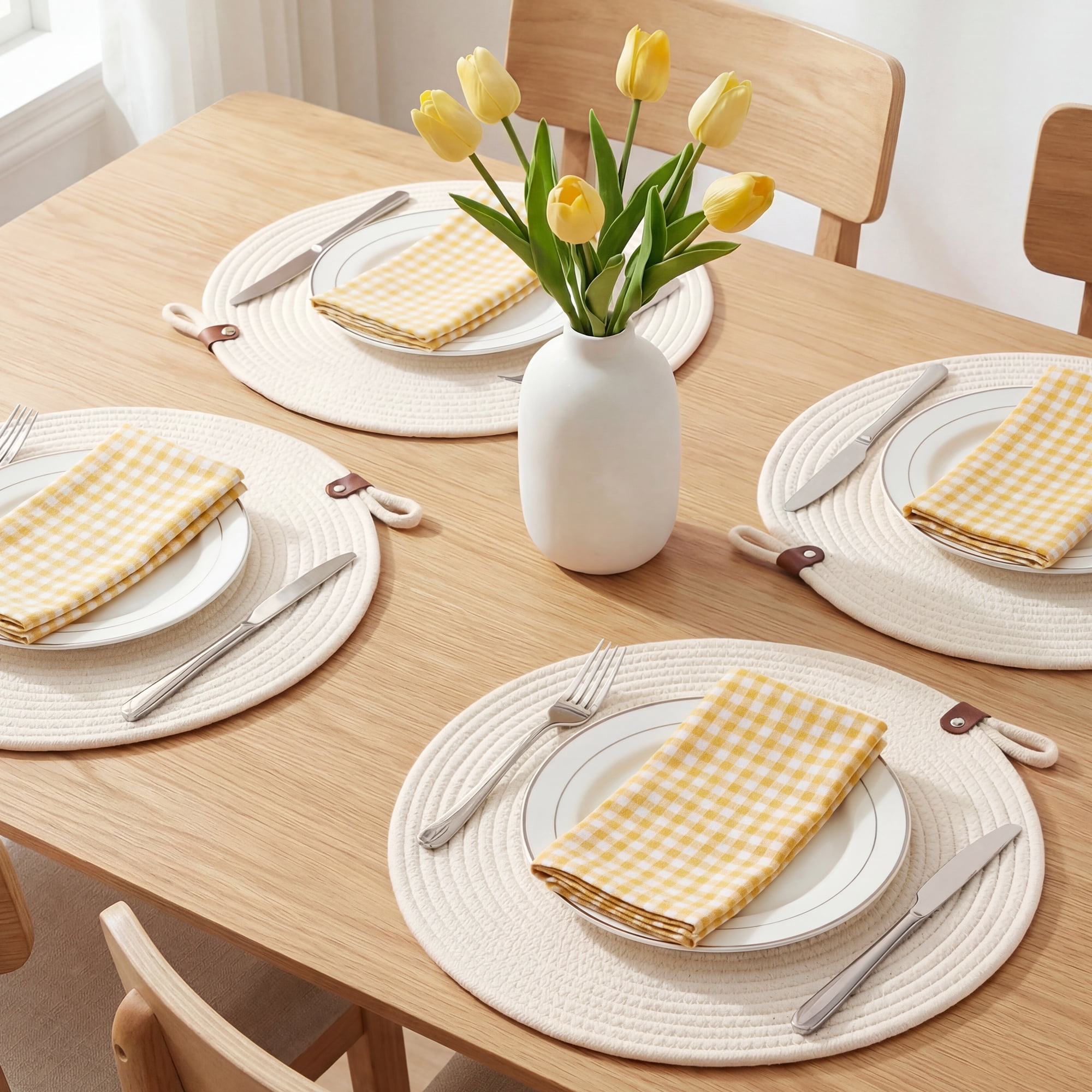 Unique Bargains Farmhouse Placemats 4pcs White 13"x13"