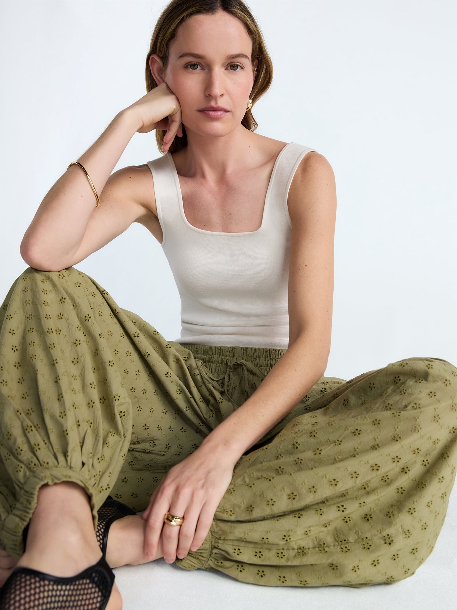 Scoop Women’s and Women's Plus Eyelet Harem Cotton Pants, Sizes XS-4X