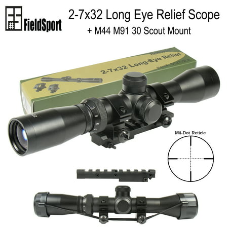 Field Sport Mosin Nagant 2-7x32 Long Eye Relief Scope + M44 M91 30 Scout