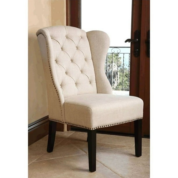 Abbyson Kyrra Tufted Linen Wingback Dining Chair In Cream Walmart Com Walmart Com