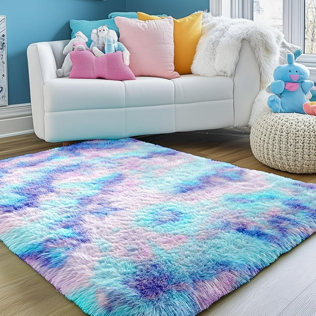 Alfombra de Área PAGISOFE Peluda Arcoíris 60x90 cm Suave Púrpura para Niñas