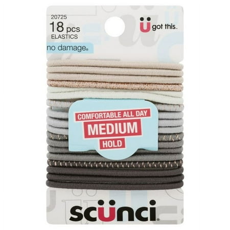 Scunci No Damage All Day Medium Hold Hair Ties, 18 pc